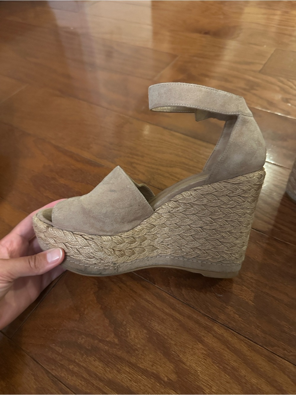 Stuart Weitzman Taupe Suede Espadrille Wedge Sandals